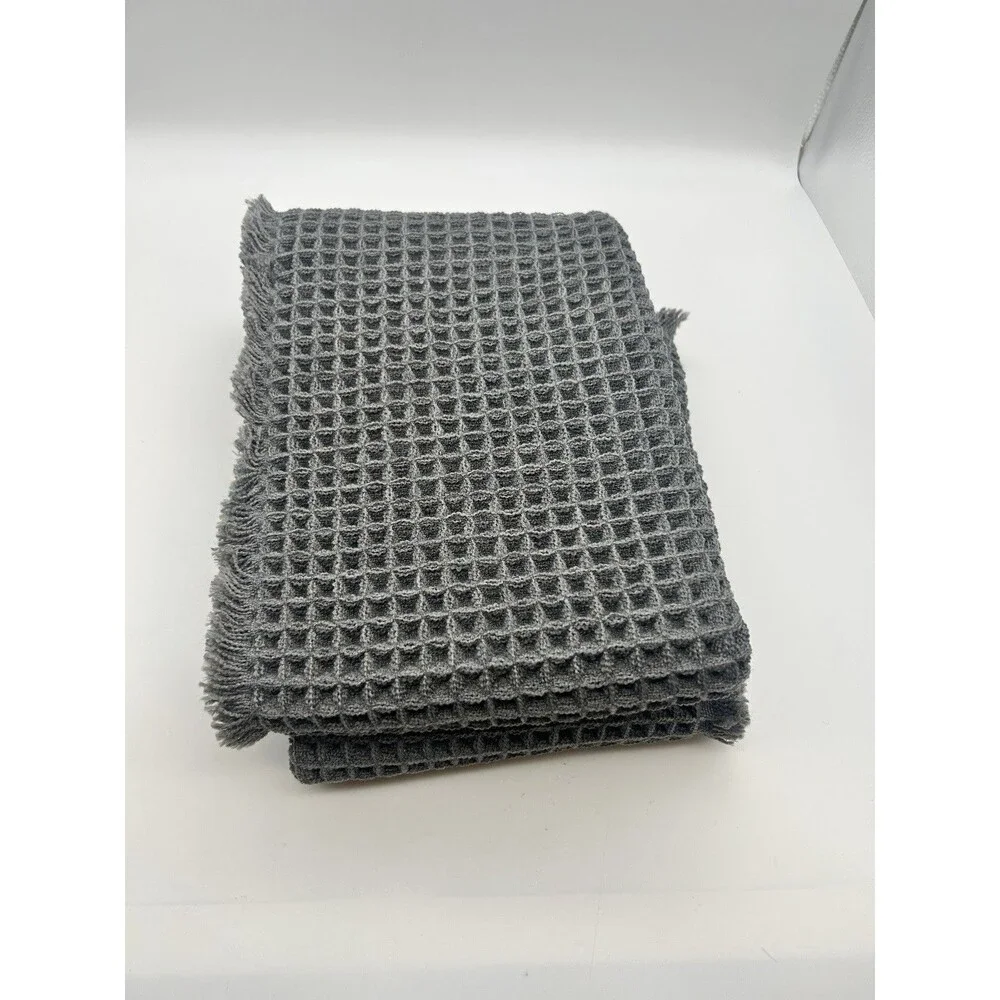 Waffle Bathroom Rugs Mats Set 2 PCS 18x30 & 17x24 Inch Absorbent Gray